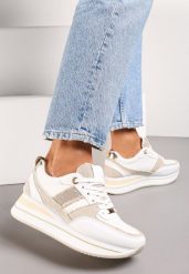 Beżowe Sneakersy z Ekoskóry z Ozdobnymi Wstawkami i Grubą Podeszwą Amifa. Brązowe obuwie sportowe damskie Renee, bez zapięcia. Za 99.99 zł.