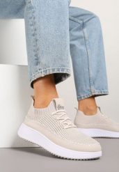 Beżowe Buty Sportowe Sneakersy z Siateczkową Cholewką Helazia. Brązowe obuwie sportowe casual damskie Renee, z jeansu. Za 59.99 zł.