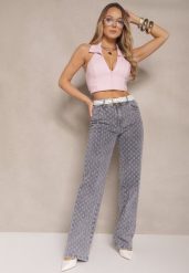 Szare Jeansy High Waist o Szerokim Kroju z Ozdobnymi Tłoczonymi Przetarciami Ulanisea. Szare jeansy damskie Renee, z podwyższonym stanem. Za 119.99 zł.