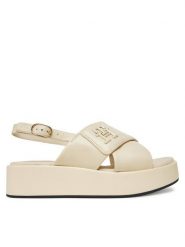 Tommy Hilfiger Sandały Th Logo Hw Padded Leather Sandal FW0FW08808 Beżowy. Brązowe sandały damskie Tommy Hilfiger, bez wzorów, ze skóry, bez obcasa, na koturnie, bez zapięcia. Za 339.99 zł.