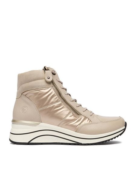 Remonte Trzewiki CEO-D0T72-60 Beżowy. Brązowe botki damskie Remonte, ze skóry, bez obcasa, na koturnie, bez zapięcia. Za 339.99 zł.