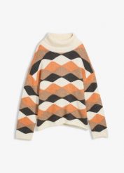 Sweter z golfem. Brązowe golfy damskie bonprix, bez wzorów, bez ramiączek. Za 119.99 zł.