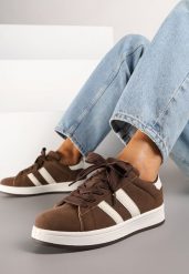 Brązowe Sneakersy Ozdobione Paskami Dolirenna. Brązowe obuwie sportowe damskie Renee, z materiału, bez zapięcia. Za 74.99 zł.