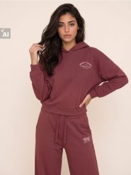 Bluza hoodie z napisem - pomarańczowy. Brązowe bluzy damskie Sinsay, l, bez wzorów, bez kaptura. Za 49.99 zł.
