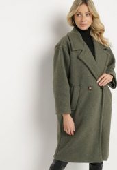 Zielony Dwurzędowy Płaszcz z Wełną Sora. Zielone płaszcze damskie Born2be, bez wzorów, z wełny, bez kaptura. Za 299.99 zł.