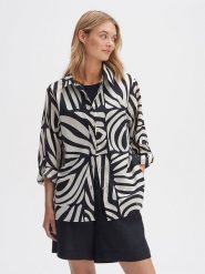 OPUS Koszula w kolorze biało-czarnym rozmiar: 40. Białe koszule damskie Opus, bez wzorów, z bawełny, bez kołnierzyka, bez ramiączek. Za 121.99 zł.