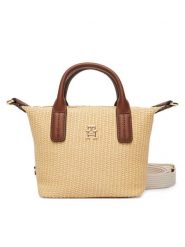 Tommy Hilfiger Torebka Popette Micro Tote Raffia AW0AW18526 Beżowy. Brązowe torebki klasyczne damskie Tommy Hilfiger, z syntetyku, bez dodatków. Za 409.99 zł.
