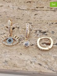 Luja Bijoux 3-częściowy zestaw kolczyków-kreoli z cyrkoniami rozmiar: onesize. Żółte kolczyki damskie Luja Bijoux, z cyrkonią, z mosiądzu. Za 70.45 zł.