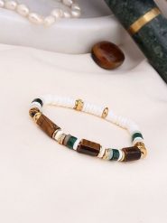 Charlize Pozłacana bransoletka z jaspisami i kamieniami ozdobnymi rozmiar: onesize. Białe bransoletki damskie Charlize, pozłacane. Za 91.34 zł.