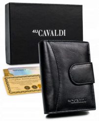 Portfel damski 4U Cavaldi RD-09-GCL czarny. Czarne portfele damskie 4U Cavaldi, bez wzorów, ze skóry. Za 69.99 zł.