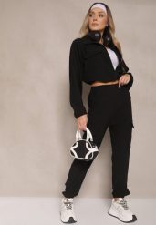 Czarny Komplet Dresowy Spodnie Cargo i Rozpinana Bluza Isovisa. Czarne bluzy damskie Renee, m, bez wzorów, z dresówki, bez kaptura. Za 74.99 zł.