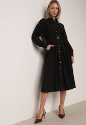 Czarna Wiskozowa Sukienka Koszulowa z Paskiem Andranassa. Czarne sukienki damskie Born2be, bez wzorów, ze skóry, eleganckie, bez ramiączek. Za 149.99 zł.