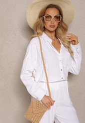 Biała Klasyczna Koszula z Wiskozy i Lnu Vistar. Białe koszule damskie Renee, l, bez wzorów, z jeansu, eleganckie, bez kołnierzyka, bez ramiączek. Za 99.99 zł.