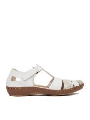 Rieker Sandały CEO-45869-81 Biały. Białe sandały damskie Rieker, bez wzorów, ze skóry, bez obcasa, na płaskiej podeszwie, bez zapięcia. Za 339.99 zł.