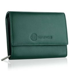 Portfel damski BETLEWSKI BPD-SS-11 ZIELONY. Zielone portfele damskie Betlewski, bez wzorów, ze skóry. Za 139.99 zł.