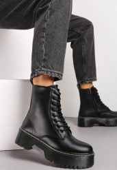 Czarne Sznurowane Botki Workery na Grubej Podeszwie Glacea. Czarne botki damskie Renee, bez obcasa, na płaskiej podeszwie, bez zapięcia. Za 189.99 zł.