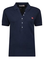 Geographical Norway Koszulka polo "Kelly" w kolorze granatowym rozmiar: S. Niebieskie bluzki damskie Geographical Norway, s, bez wzorów, z bawełny, bez kołnierzyka, bez ramiączek. Za 57.06 zł.