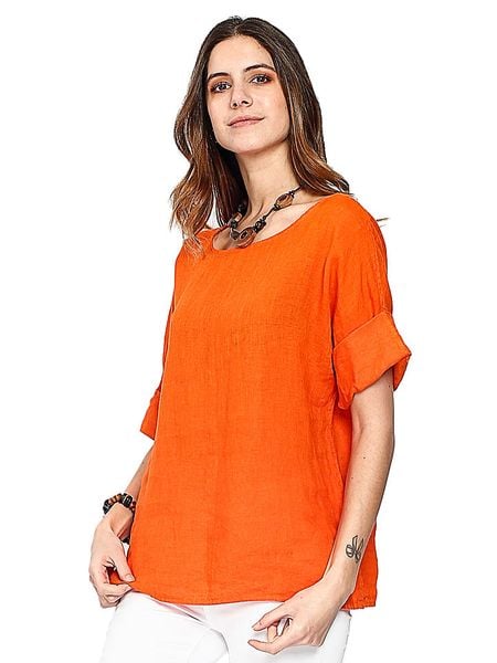 Le Jardin du Lin Lniana koszulka w kolorze pomarańczowym rozmiar: 36. Pomarańczowe bluzki damskie Le jardin du lin, bez wzorów, bez kołnierzyka, bez ramiączek. Za 96.83 zł.