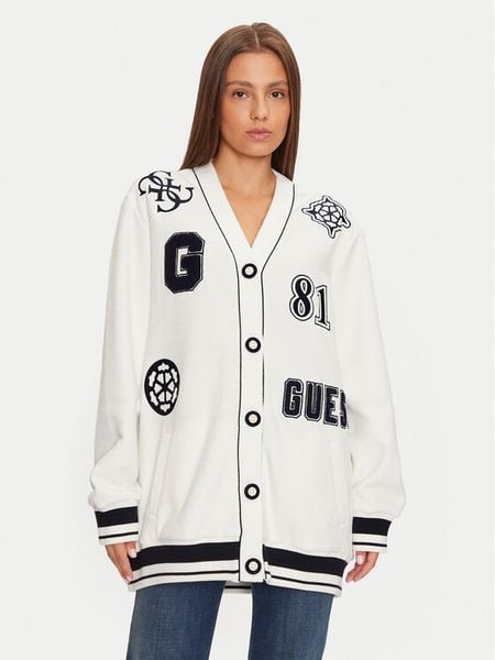 Guess T-Shirt V4BQ08 KCHV0 Biały Boxy Fit. Białe t-shirty damskie Guess, l, z aplikacjami, z bawełny, bez kołnierzyka. Za 599.99 zł.