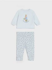 Komplet: bluza i legginsy Peter Rabbit - błękitny. Niebieskie bluzy damskie Sinsay, l, bez wzorów, bez kaptura. Za 25.99 zł.