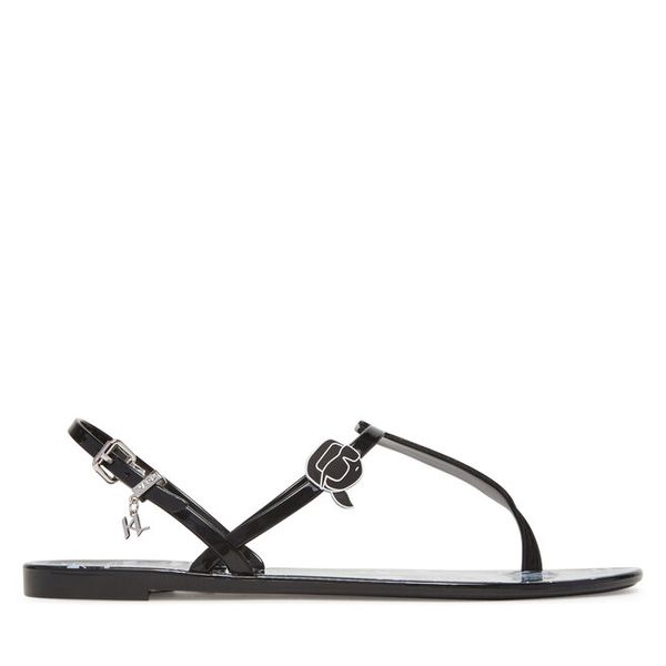 Sandały KARL LAGERFELD. Czarne sandały damskie KARL LAGERFELD, bez wzorów, bez obcasa, na płaskiej podeszwie, bez zapięcia. Za 379.99 zł.