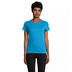 Dopasowana koszulka T-shirt z jerseyu dla kobiet Sol's Pioneer. Niebieskie bluzki damskie SOL'S, s, bez wzorów, z jersey, bez kołnierzyka, bez ramiączek. Za 30.50 zł.