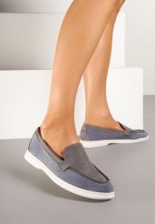 Szaro-Niebieskie Mokasyny z Ozdobnymi Przeszyciami Fonessae. Szare mokasyny damskie Born2be, z jeansu, bez obcasa. Za 69.99 zł.