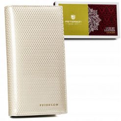 Portfel skórzany Peterson PTN 421431-SBR beżowy. Brązowe portfele damskie Peterson, bez wzorów, ze skóry. Za 117.99 zł.