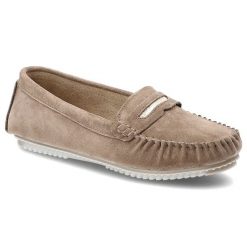 Mokasyny damskie S.Barski, cholewka ze skóry naturalnej zamszowej wsuwany fason z ozdobnym paskiem, brązowe, LR61-7029. Brązowe mokasyny damskie S.BARSKI, na jesień, ze skóry, bez obcasa. Za 169.00 zł.