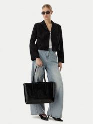 Calvin Klein Torebka Foil Logo Glossy LV04F3537G Czarny. Czarne shopper bag Calvin Klein, ze skóry, bez dodatków. Za 649.99 zł.