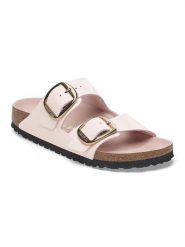 Birkenstock Skórzane klapki "Arizona" w kolorze jasnoróżowym rozmiar: 40. Różowe klapki damskie Birkenstock, bez wzorów, z otwartym noskiem, bez obcasa, bez zapięcia. Za 614.96 zł.