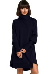 Trapezowa sukienka dresowa z golfem i długim rękawem granatowa. Czarne sukienki damskie Bewear, bez wzorów, z bawełny, bez ramiączek. Za 289.00 zł.