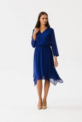Elegancka zwiewna sukienka szyfonowa asymetryczna chaber. Niebieskie sukienki damskie Stylove, bez wzorów, z gumy, eleganckie, bez ramiączek. Za 379.00 zł.