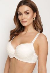 Jasnobeżowy Biustonosz Koronkowy z Regulowanymi Ramiączkami Ozdobiony Zawieszką z Cyrkoniami Uanessa. Brązowe biustonosze Born2be, bez wzorów, z koronki. Za 29.99 zł.