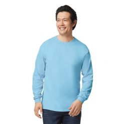Ultra Bawełniana Koszulka Z Długim Rękawem Unisex Dla Dorosłych. Niebieskie bluzki damskie GILDAN, xl, bez wzorów, z bawełny, sportowe, bez kołnierzyka, bez ramiączek. Za 77.99 zł.