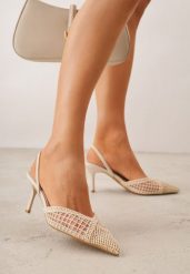 Beżowe Szpilki VICES Ozdobione Siateczką Coraerial. Brązowe szpilki damskie Renee, w ażurowe wzory, z jeansu, bez obcasa, na szpilce, bez zapięcia. Za 99.99 zł.