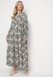 Czarna Rozkloszowana Sukienka z Wiskozy w Ornamentalny Wzór Gonavina. Czarne sukienki damskie Born2be, bez wzorów, z wiskozy, eleganckie, bez ramiączek. W wyprzedaży za 118.99 zł.