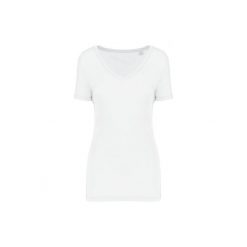 Damska koszulka z dekoltem w serek Kariban Lyocell Tencel™. Białe koszulki sportowe damskie KARIBAN, bez wzorów, z lyocellu, bez ramiączek. Za 94.50 zł.