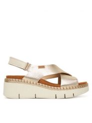 Pikolinos Sandały Gomera W0K-0606Clc1 Złoty. Żółte sandały damskie Pikolinos, bez wzorów, ze skóry, bez obcasa, na koturnie, bez zapięcia. Za 599.99 zł.