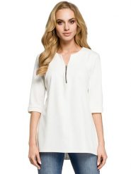 Made of emotion Bluzka w kolorze biało-kremowym rozmiar: XL. Białe bluzki damskie Made Of Emotion, xl, bez wzorów, bez kołnierzyka, bez ramiączek. Za 73.93 zł.