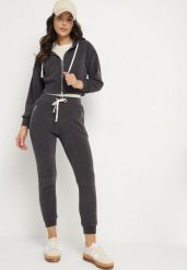 Ciemnoszary Bawełniany Komplet Dresowy Bluza z Kapturem i Spodnie ze Sznurkiem Hariven. Szare bluzy damskie Born2be, xl, bez wzorów, z bawełny, z kapturem. Za 119.99 zł.