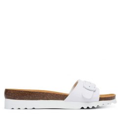 Klapki Scholl. Białe klapki damskie Scholl, bez wzorów, bez obcasa, bez zapięcia. Za 269.99 zł.