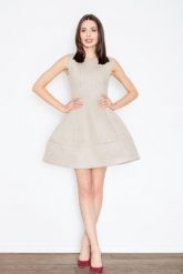 Szykowna Beżowa Sukienka Typu Princeska. Brązowe sukienki damskie Figl, bez wzorów, z elastanu, eleganckie, bez ramiączek. Za 269.00 zł.
