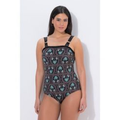 Damskie Strój kąpielowy palmy okrągły dekolt miękkie miseczki z recyklingu. Czarne stroje jednoczęściowe Ulla Popken, bez wzorów, z elastanu. Za 239.99 zł.