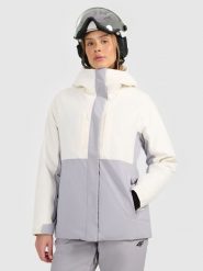 4F Kurtka narciarska membrana 8000 damska - beżowa XL. Brązowe kurtki damskie 4F, na zimę, s, bez wzorów, z materiału, bez kaptura. W wyprzedaży za 299.99 zł.