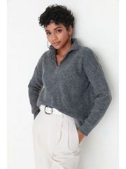 Trendyol Sweter w kolorze antracytowym rozmiar: S. Czarne swetry klasyczne damskie Trendyol, s, ze splotem, bez kołnierzyka. Za 130.99 zł.