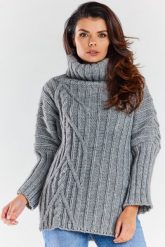 Sweter Oversize z Golfem - Szary. Szare golfy damskie Awama, uniwersalny, z materiału, bez kołnierzyka. Za 229.90 zł.