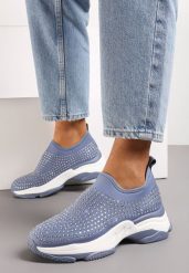 Niebieskie Buty Sportowe w Cyrkonie na Grubej Podeszwie Coneta. Niebieskie obuwie sportowe casual damskie Born2be, bez zapięcia. Za 59.99 zł.