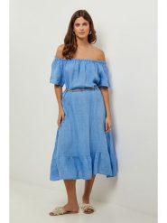 Lin Passion Lniana sukienka w kolorze błękitnym rozmiar: 38/40. Niebieskie sukienki damskie Lin Passion, bez wzorów, ze lnu, klasyczne, bez ramiączek. Za 173.99 zł.