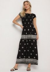 Czarna Sukienka z Wiskozy ze Wzorem Boho Ellirose. Czarne sukienki damskie Born2be, z aplikacjami, z wiskozy, boho, bez ramiączek. Za 99.99 zł.